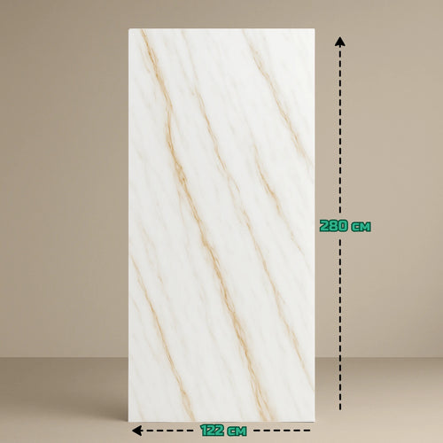 Стенен PVC панел - Ванилия - бял мрамор със златисти прожилки 280x122 см