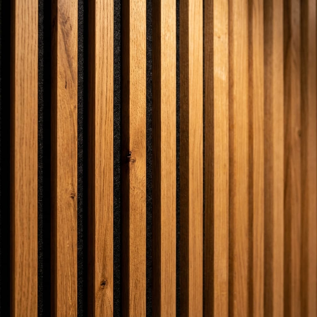 Sound-absorbing acoustic wall panels with wooden slats