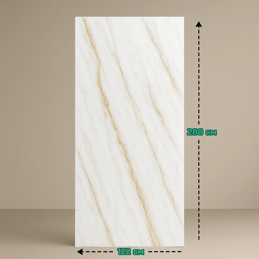 Стенен PVC панел - Ванилия - бял мрамор със златисти прожилки 280x122 см
